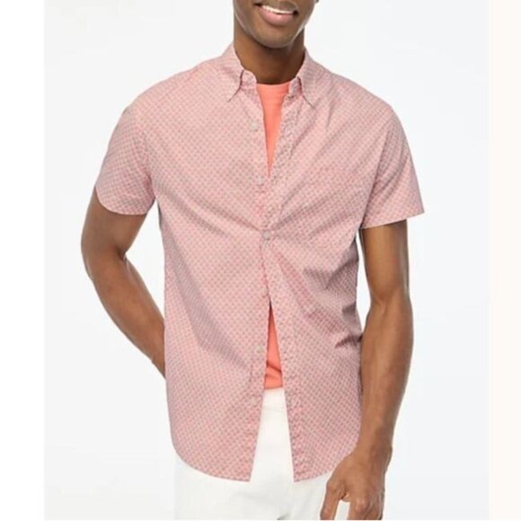 NWT J.Crew Factory Men's Sz M Printed Flex Casual Shirt Slim Stretch Red Pink - Picture 1 of 9